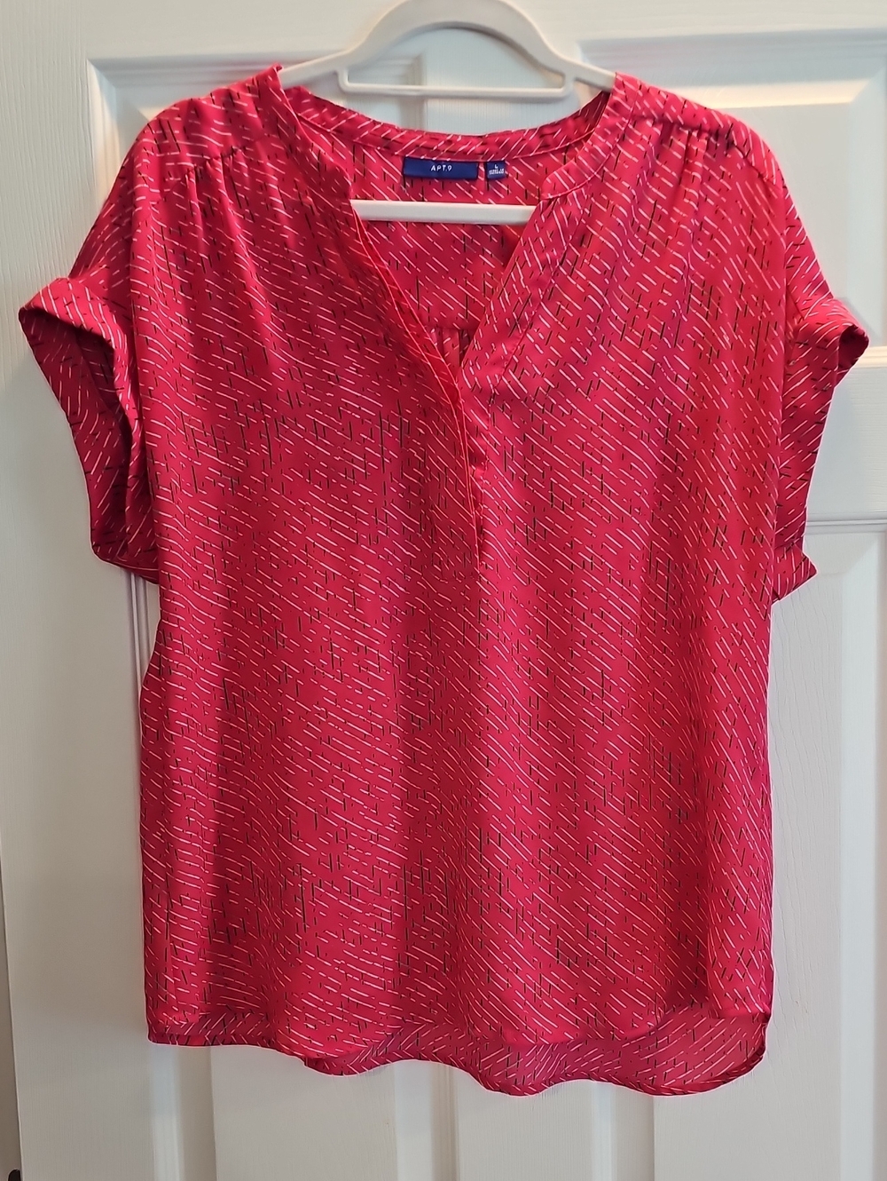 Apt. 9 Hot Pink Short-Sleeve V-Neck Blouse with Linear Print